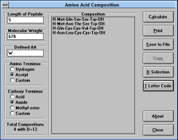 Figure 33: Screen Capture 
of Amino Acid Composition Window