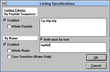Screen Capture of Listing Specifications Pop-up Window