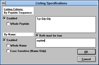 Figure 8: Screen 
Capture of Listing Specifications Pop-up Window
