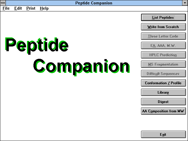 Screen Capture of Peptide Companion Main Window